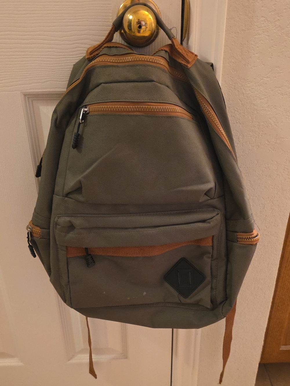 Olive Green Canvas Daypack with Tan Accents